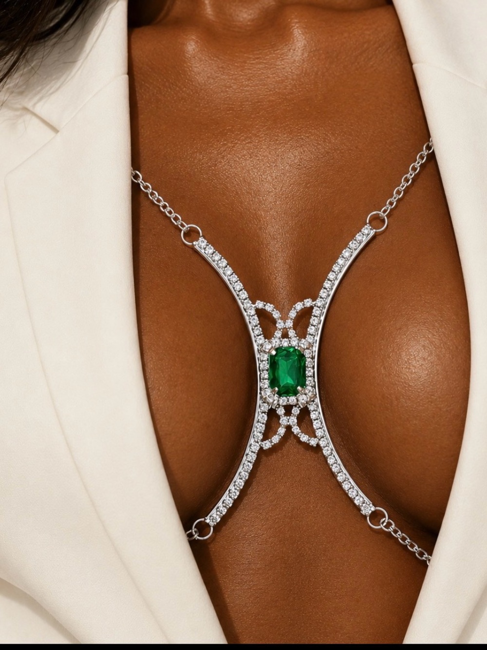 Emerald Crystal Body Accessory - Silver Tone